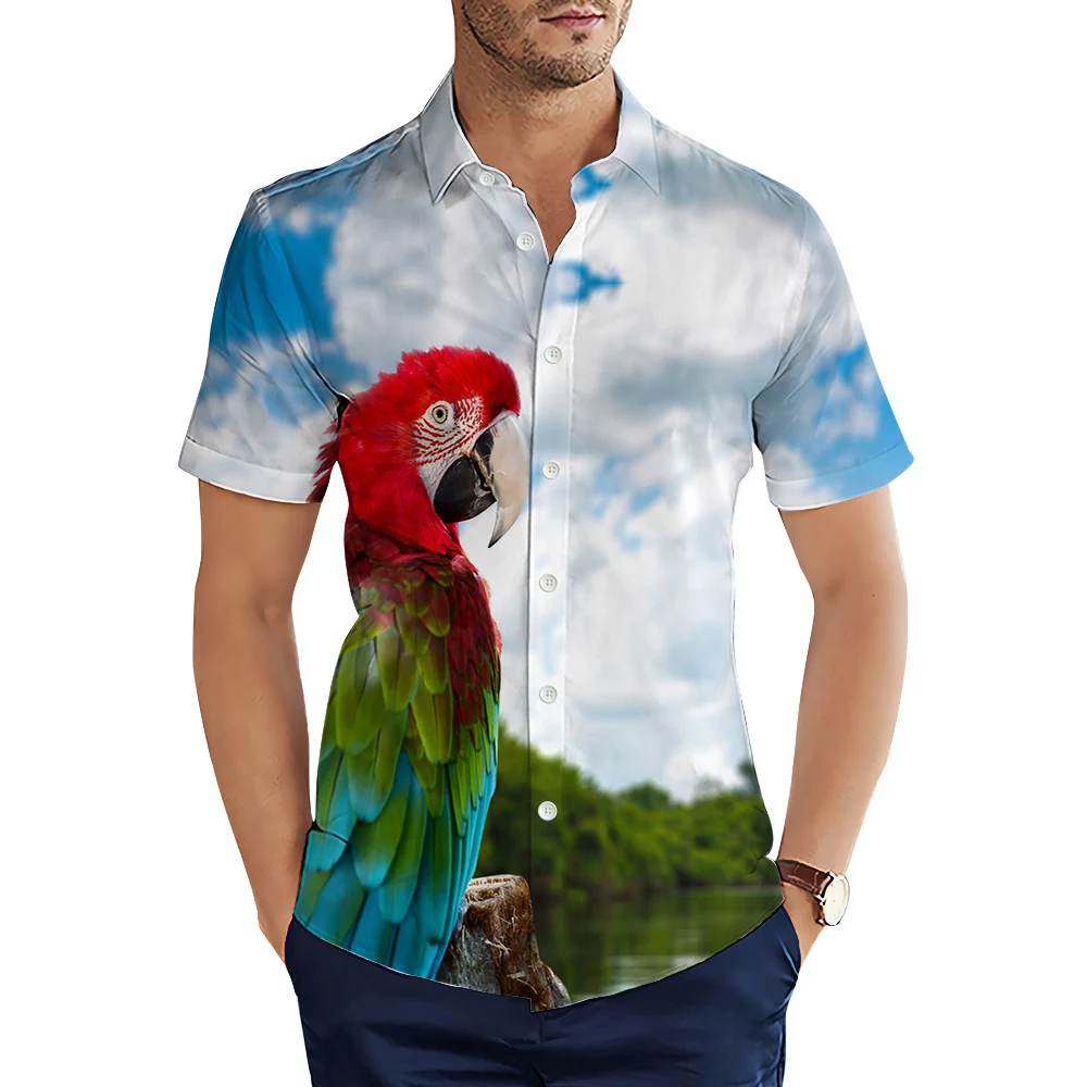 

Men's Shirts Hawaiian Casual Button Shirts Funny Macaw Graphics 3D Printed Short Sleeve Beach Blouses Summer Male Tops