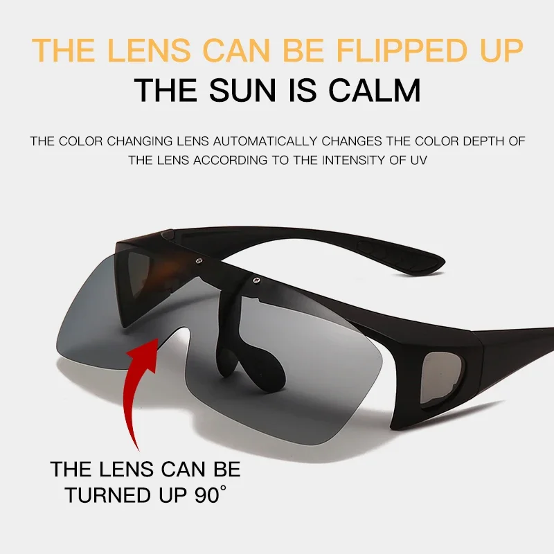 Men Fishing Photochromic Polarized Sunglasses Women Night Vision Driving Glasses Flip Up Wear Over Myopia Prescription Glasses