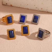 Lace Rectangular Natural Stone Earrings Tarnish Free Silver Color 316L Stainless Steel Jewelry 18K Gold Plated Women's Ring