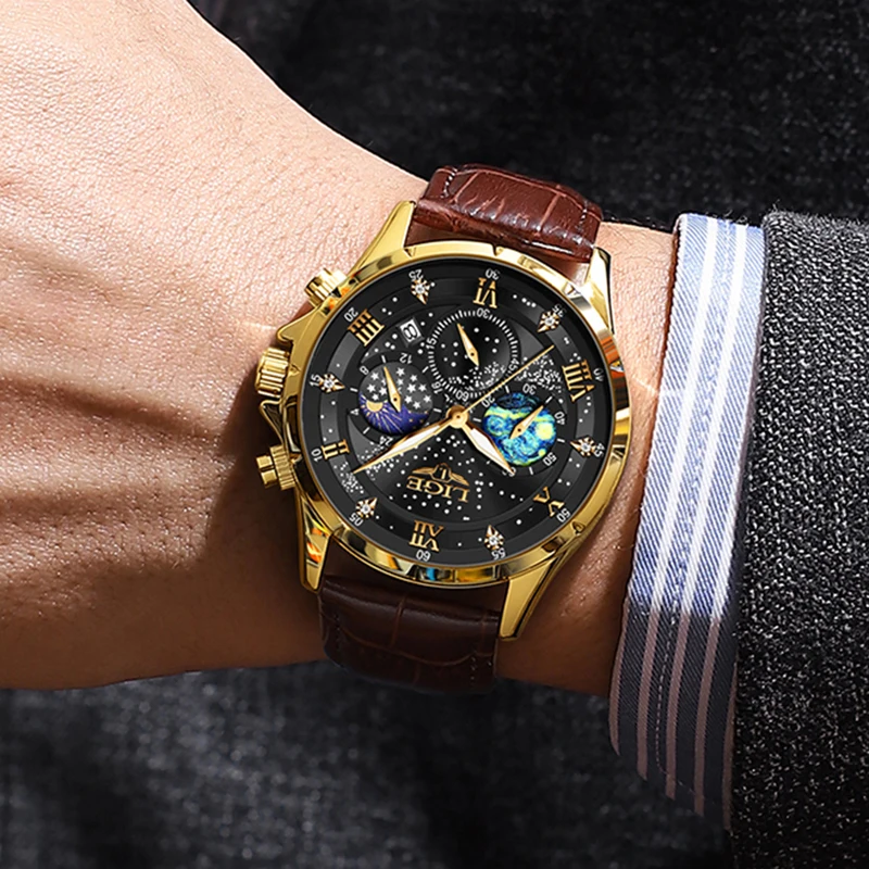 2024 New Waterproof Watches for Men LIGE Brand Luxury Men's Military Watch Fashion 24 hour Moon Phase Watch Men Montre Homme