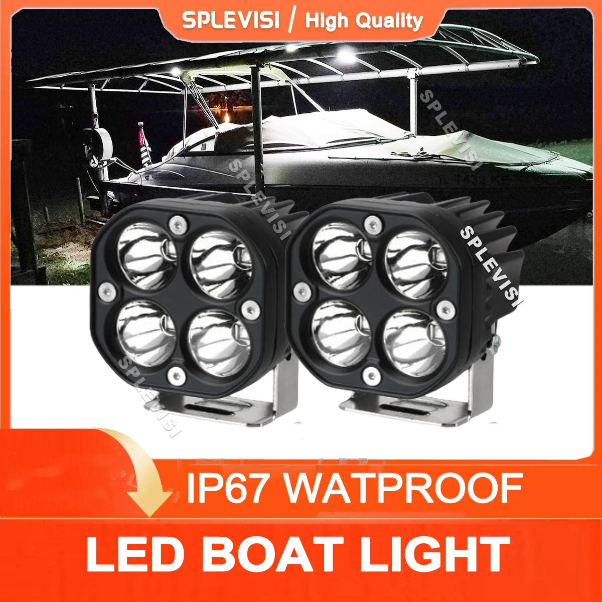 2xPontoonBoatDockingHeadlightsMarineLedLightforYachtsKayak