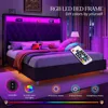 Queen Size Bed Frame 53.6'' Tall Headboard LED Lights and Charging Station, Velvet High Upholstered Platform Bed Frame Queen 4
