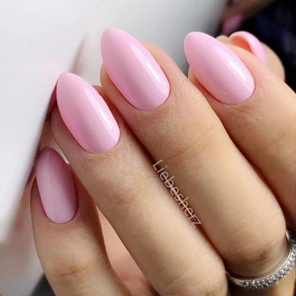 24pcs Shiny Pink Press On Fake Nails With Jelly Glue Artificial Short  Stiletto False Nail Full Cover Finger Tips Manicure Tool - False Nails -  AliExpress