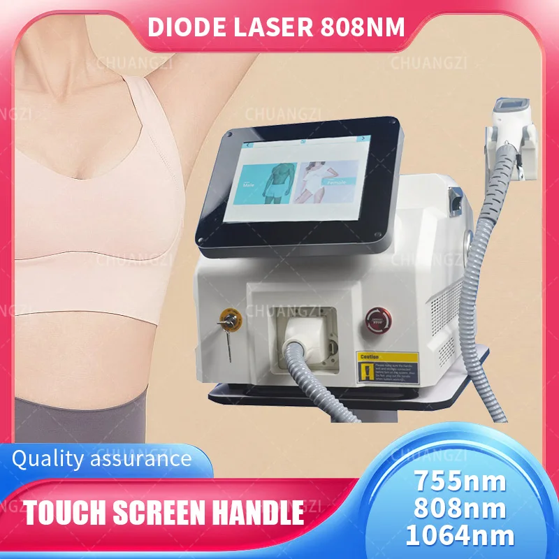 

Diode L-aser Hair Removal Machine 808 755 1064 Epilator Touch Handle L-aser Hair Facial Hair Fast Painless Depilator Machine