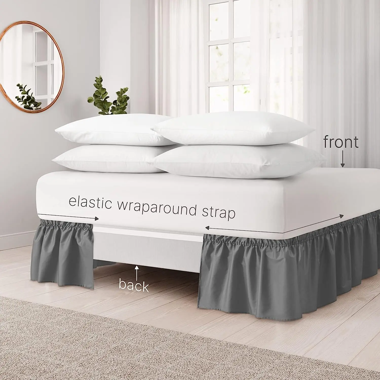 Thicken Wrap Around Dust Ruffle Bed Skirt Easy Fit Elastic Strap Pleated Premium Fabric Wrinkle Free Machine Wash bed skirt
