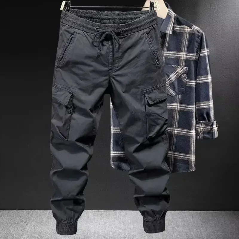 Trendy Brand Casual Cargo Pants Men's Loose Fit Solid Color Cargo Pants American Style Casual for Spring Autumn 6