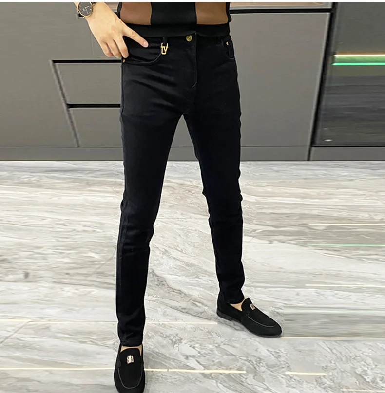 2025 New Brand Men's Black Jeans Slim Stretch Korean Fashion