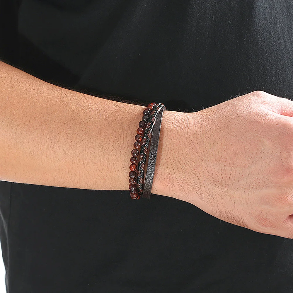 Leather Beaded Bracelet For Men