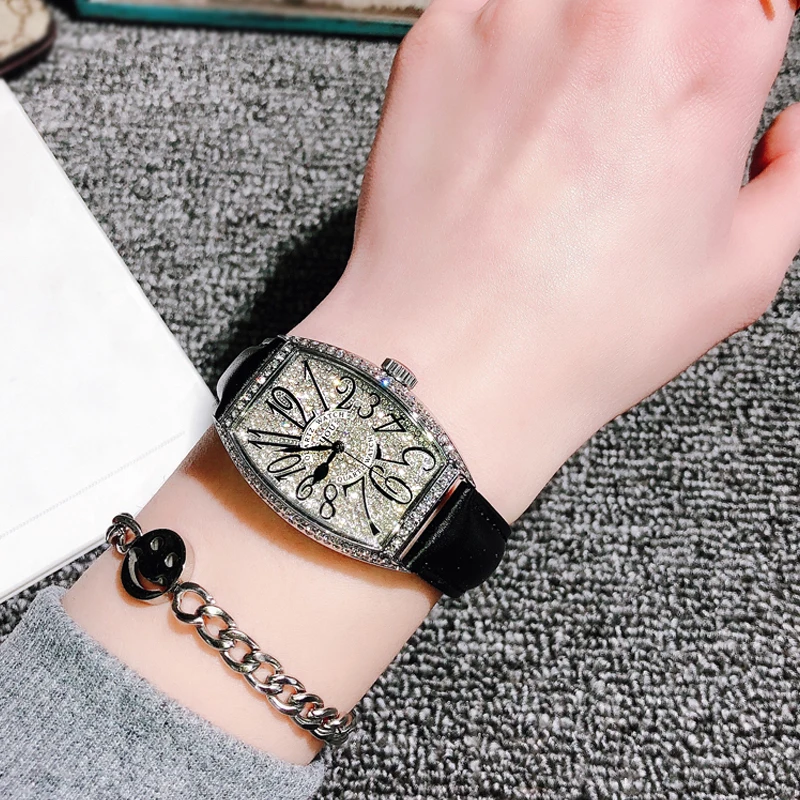 Jolies Black Metal Leather Crystal Watch With Hardlex Crystal For Women Elegant Everyday Accessory main image 0