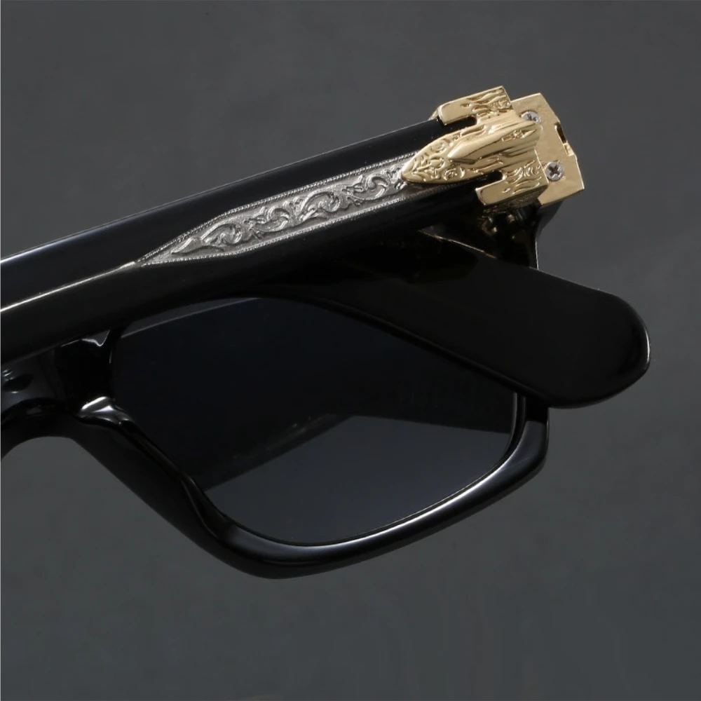 Vintage Thick Frame Retro Square Sunglasses with Gold Carved Temple