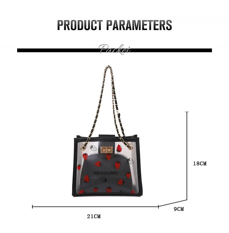 Borsa trasparente alla moda per donna Borsa a tracolla da donna da viaggio trasparente in PVC con borsa Borsa tote ecologica fragola di grande capacità_voghion.com