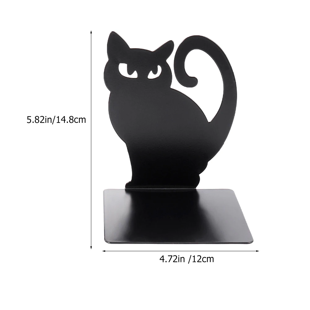 2pcs Black Cat Bookend File Stands Desktop Non-skid Bookshelf Ends Organizer Reading Metal Bookends Holders Decorative Iron