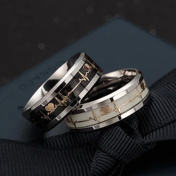 Women's Rings Luminous Mood ECG Ring Temperament Men's Ring Carbon Fiber Couple Wedding Rings  Valentine's Day Gift 1