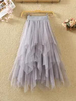 Femmes jupes en Tulle irrégulières mode élastique taille haute maille Tutu Jupe plissée jupes longues Jupe Midi Saias Faldas Jupe Femmle 2