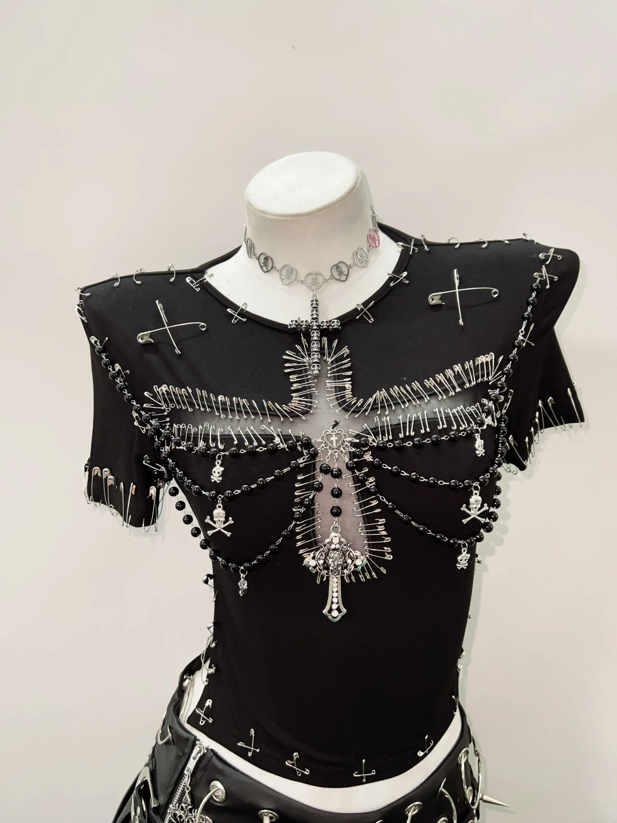 希少 KMRii ケムリ スタッズ ピンタック パンク シャツ Y2K N910 希少 KMRii ケムリ スタッズ ピンタック パンク シャツ Y2K N910