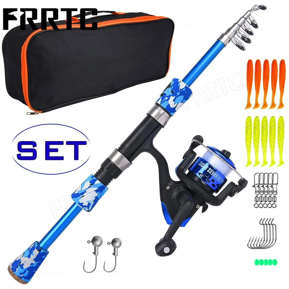 

Fishing Rod Set Full Kits with Telescopic Fishing Rod Pole and Spinning Reel Baits Hooks Saltwater Freshwater Travel Pole Set