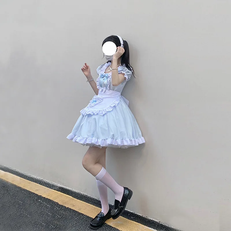 Soft Girl Lolita Dress Anime Blue Maid Dress Japan Lolita Clothing Maid Skirt Women's Big Size School Sweet