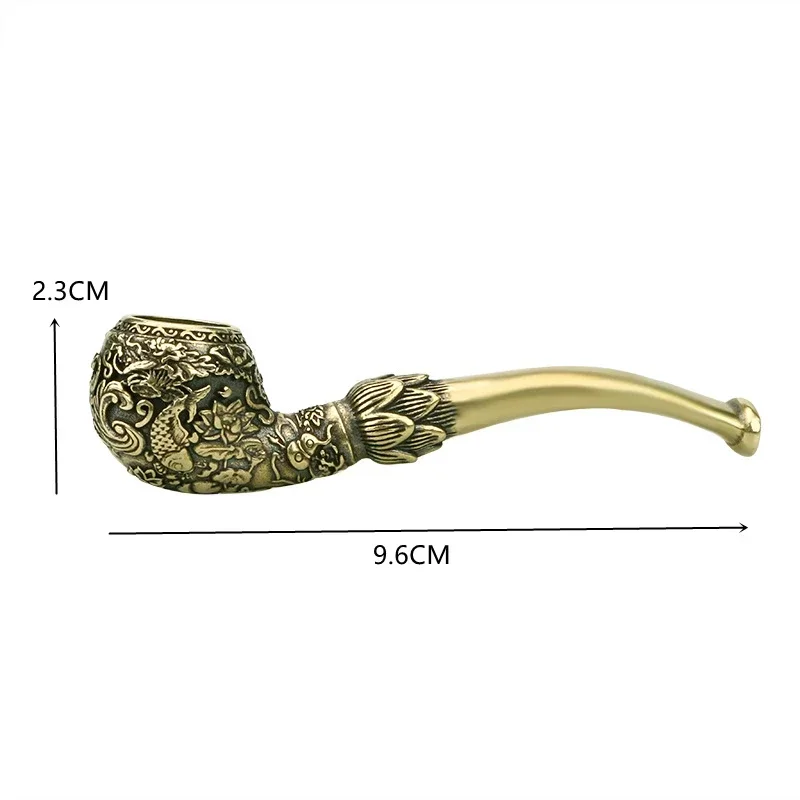 Tobacco Pipe Herb Smoking Pipe Smoking Pipe Handicraft Pipe Antique Hand-carved Carp Brass Copper Cigarette Holder Figurines Miniatures Ornaments Creative Home Decoration