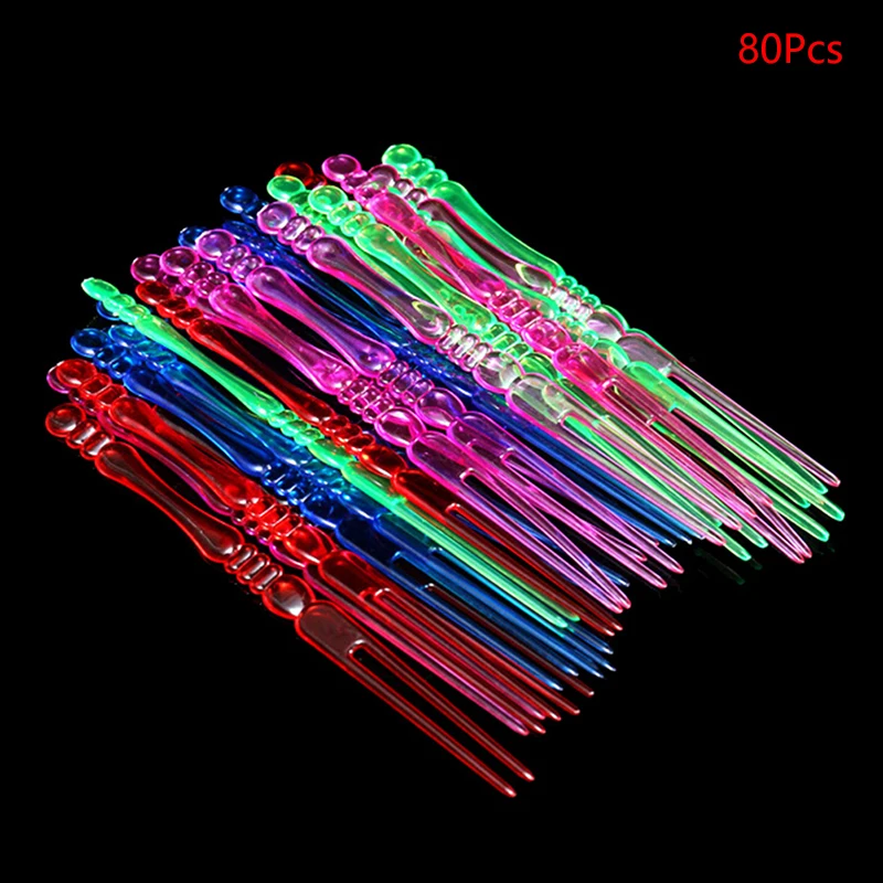 Mini Color Transparent Disposable Forks For Party BBQ Sticks Picks Skewer Set Home Dining Plastic Food Cake Fruit Fork 80pcs