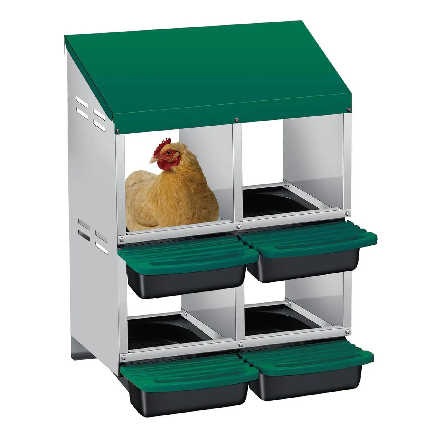 2-stufige zusammenklappbare Hähnchen-Nistkasten, 4 Fächer, Metall-Legboxen mit ausziehbarer Eierbox, Henne-Nistkasten, Eierkollektion – Detail 2