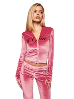 Nouvel ensemble minimaliste pour femme : veste à capuche zippée en velours rose vif et pantalon décontracté coupe ajustée 3