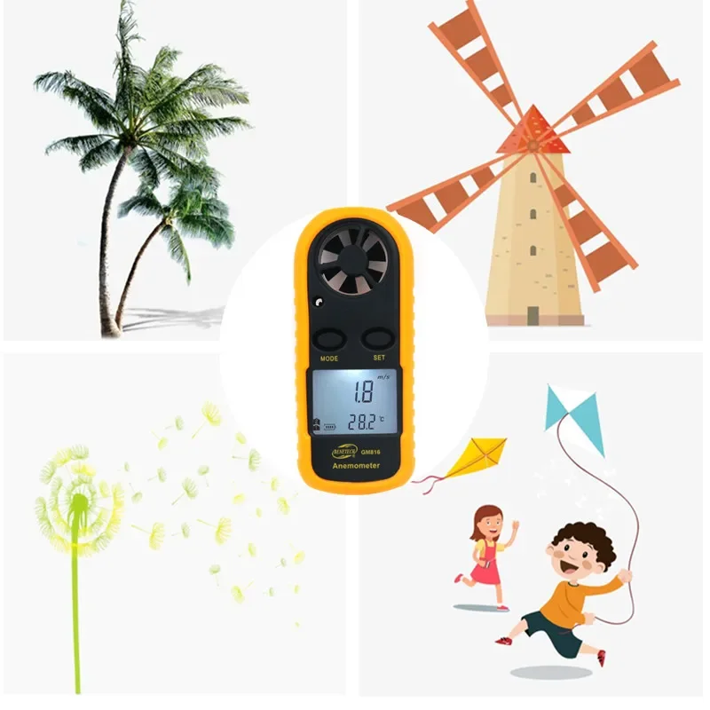 Digital Anemometer GM816 Wind Speed Mini Air Velocity Airflow Temperature with LCD Backlight