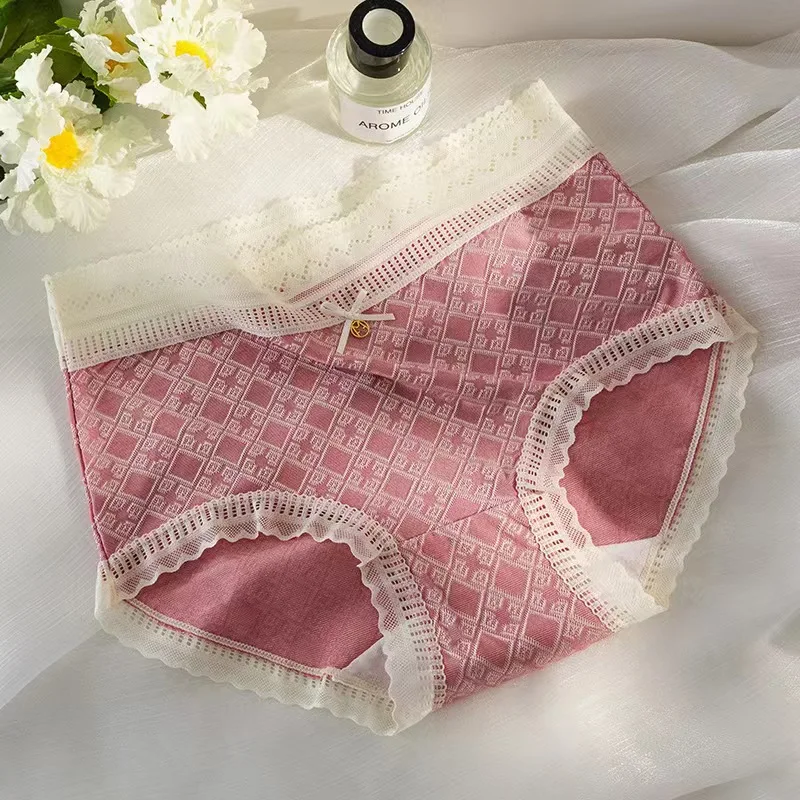 

Women's Sexy Lace Cotton Panties Pure Color Mid Waist Comfortable Briefs Underpants Girl Seamless Daily Underwear Lingerie