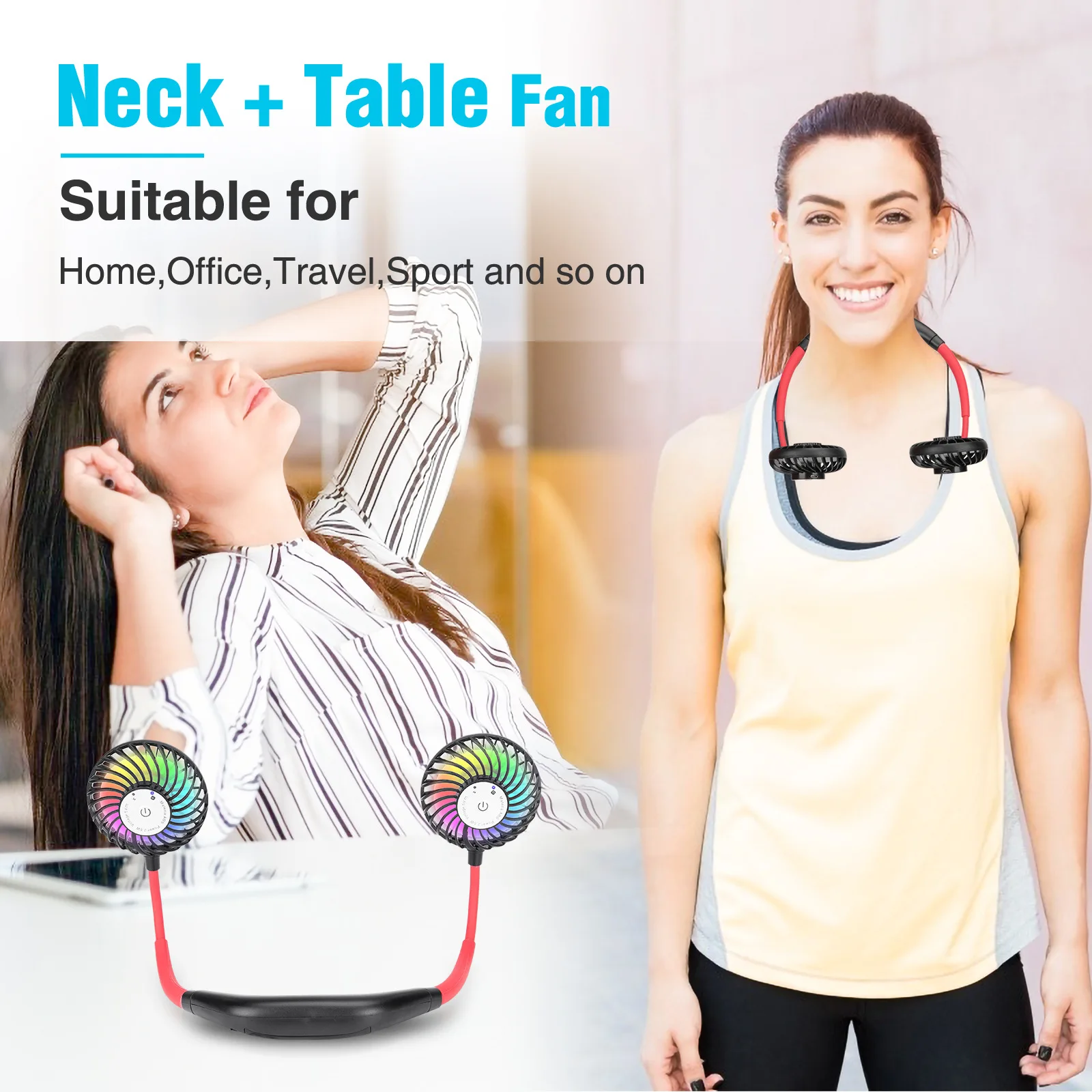 Portable Hanging Neck Fans USB Rechargeable Leafless Mini Air Cooling Fan Air Conditioner Wearable Neckband Fans fan motor handheld fan usb rechargeable silent cooling power bank mini play plug fans summer wireless outdoors for travel