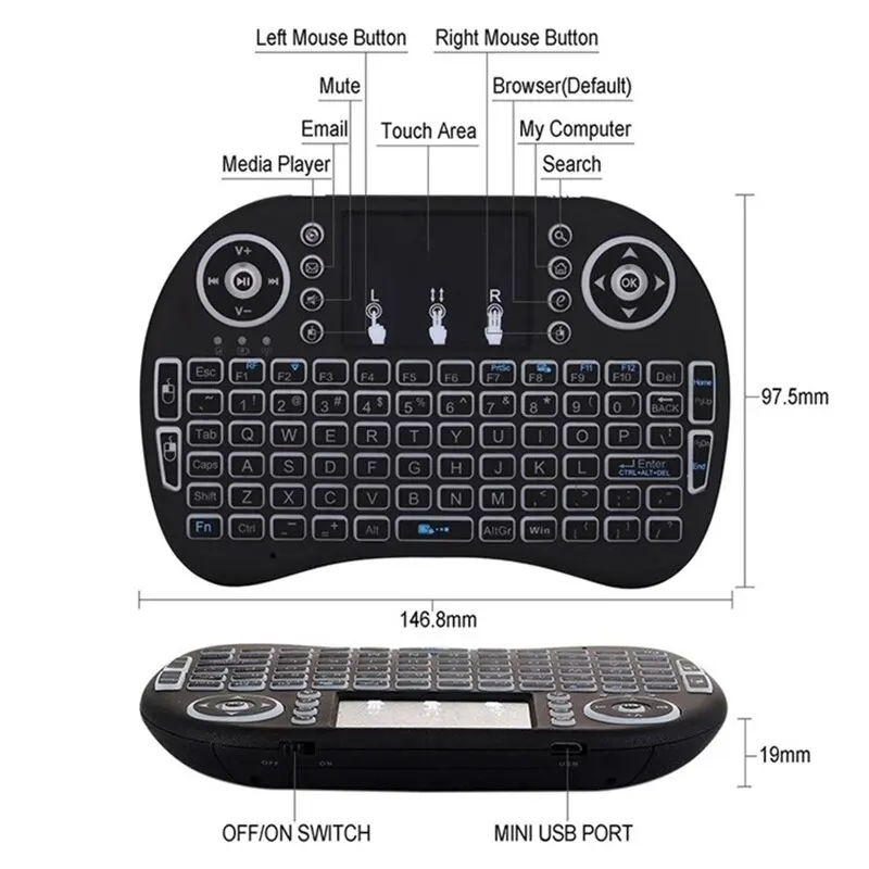 wireless keyboard Backlit I8 Mini 2.4GHz Air Mouse Touchpad Handheld for Android TV BOX Mini PC