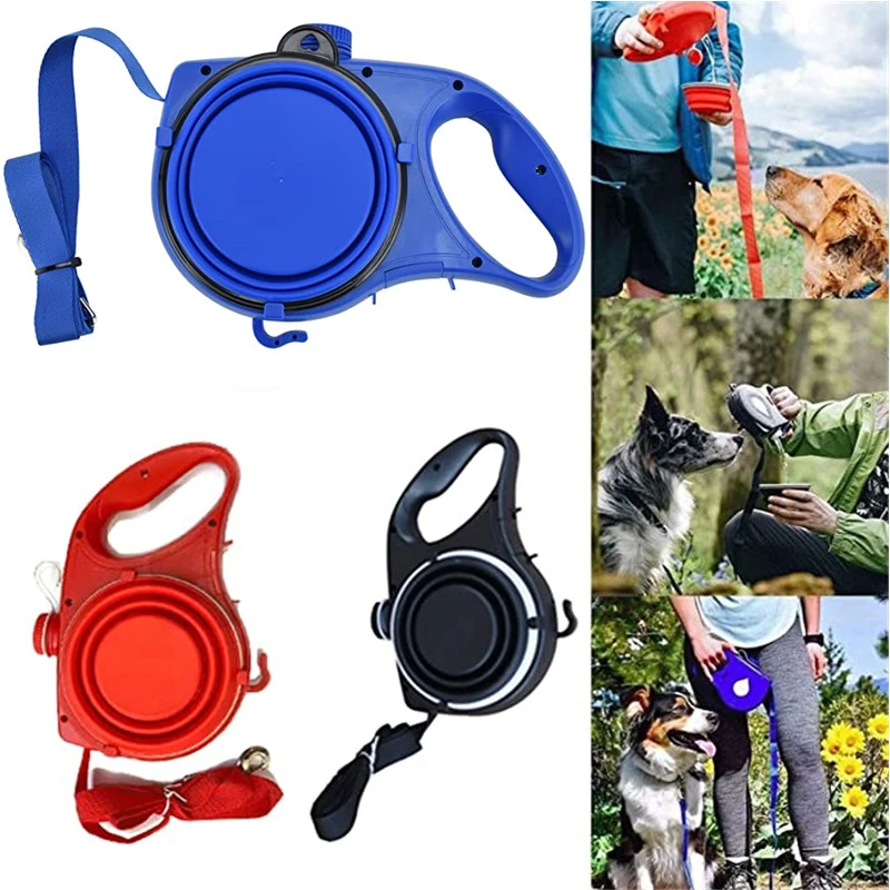 Multifunction Pet Dog Leash with Builtin Water Bottle Bowl Waste Bag