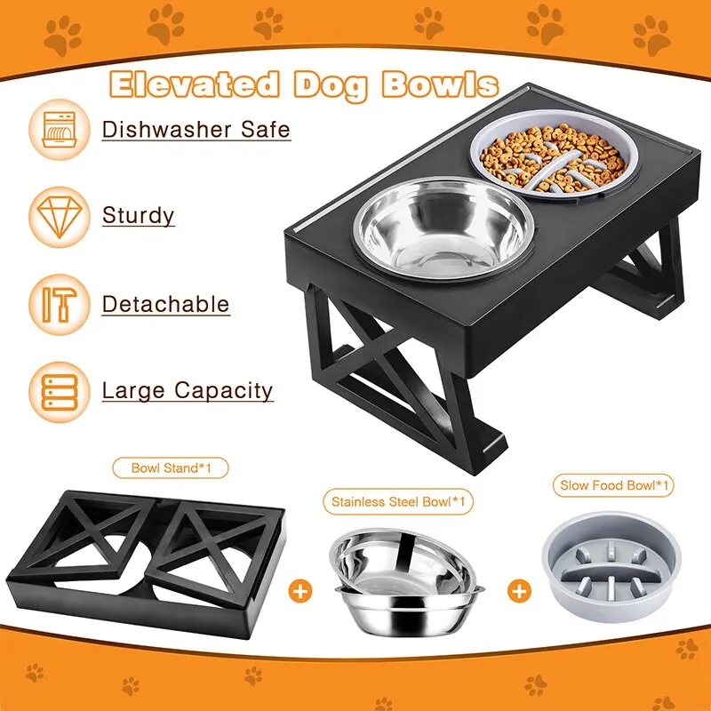 Dropship Dog Raised Bowls With 6 Adjustable Heights Stainless