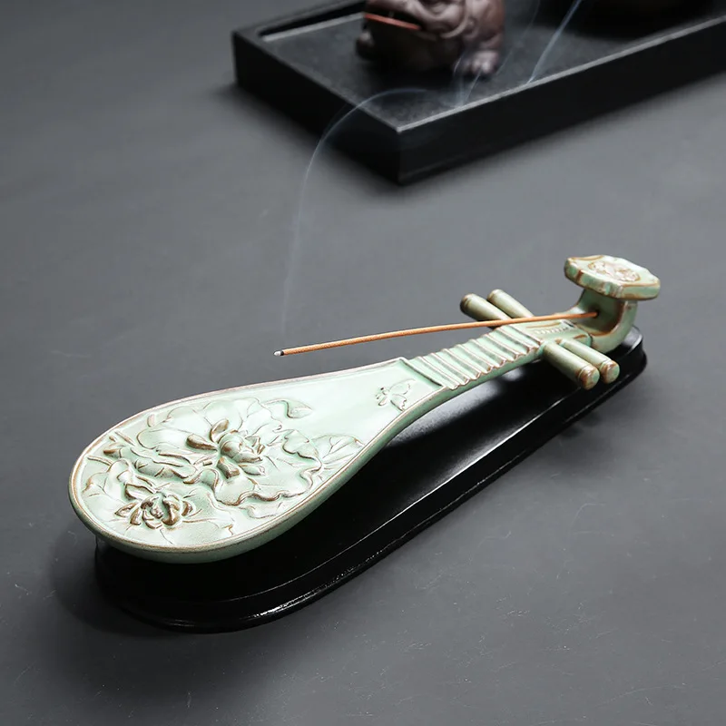 Ceramic Incense Burner, Musical Instruments, Pipa Shape, Stick Holder, Aromatherapy, Cha Dao, Home Decor, Tearoom Accessories