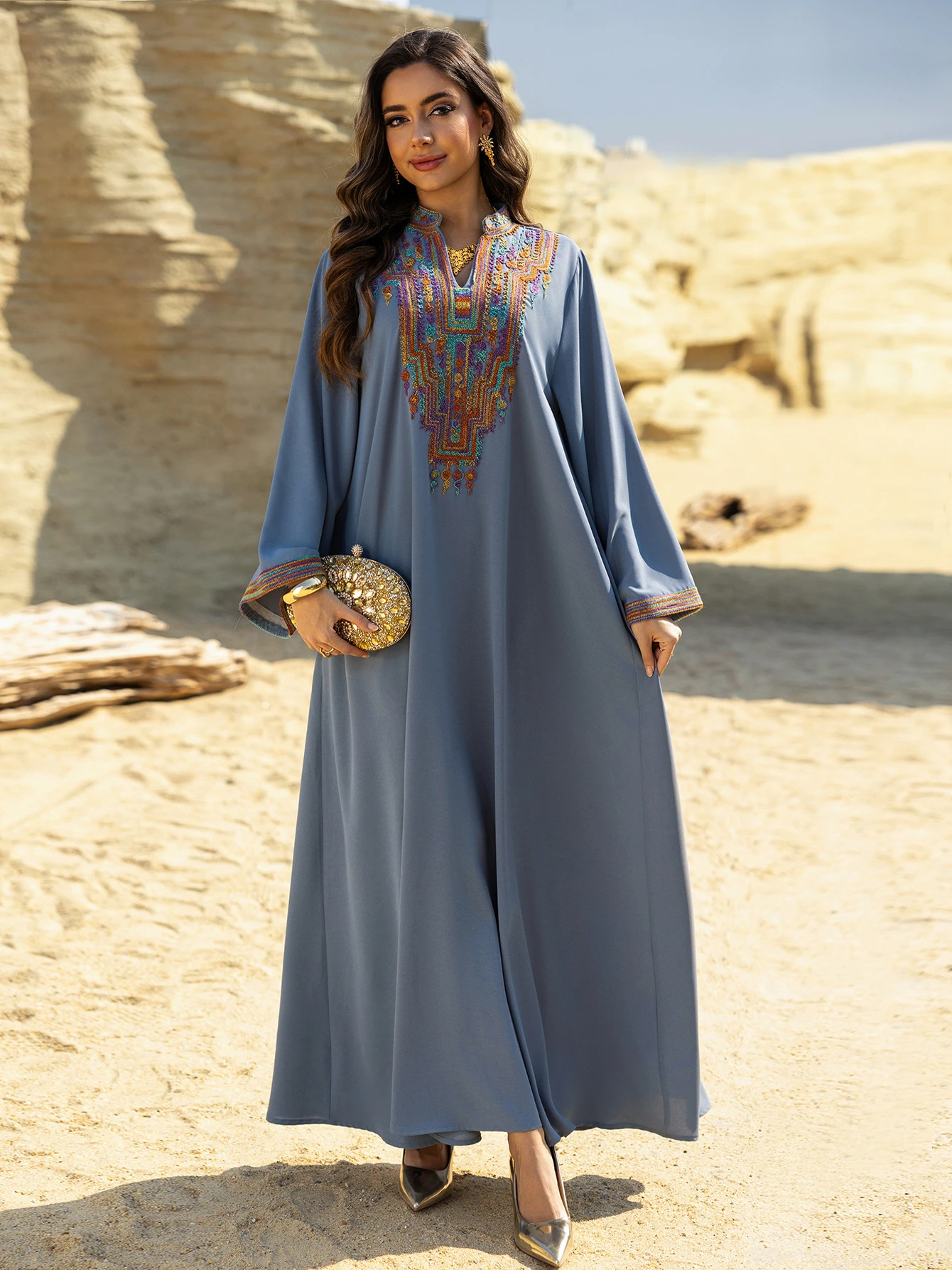 فستان عربي طويل للنساء في الشرق الأوسط، ثوب سفر مط...