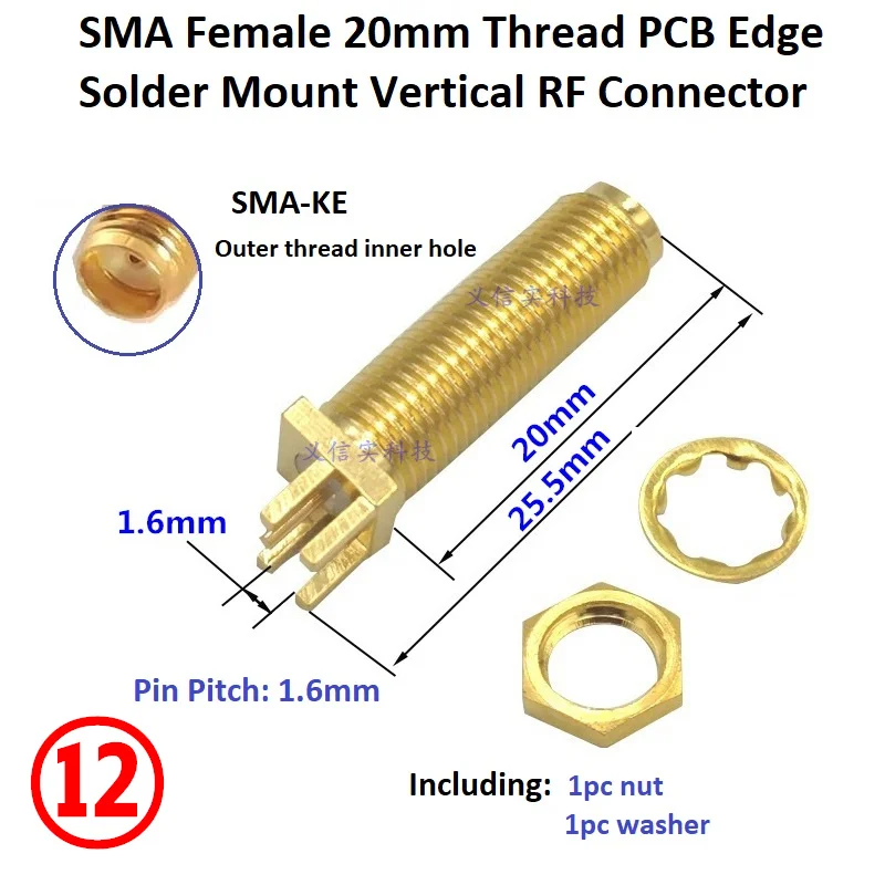 SMA-KE SMA 암 커넥터 4 핀 PCB 엣지 마운트 솔더 RF 동축 커넥터 안테나 소켓 스루 홀 플러그 소켓