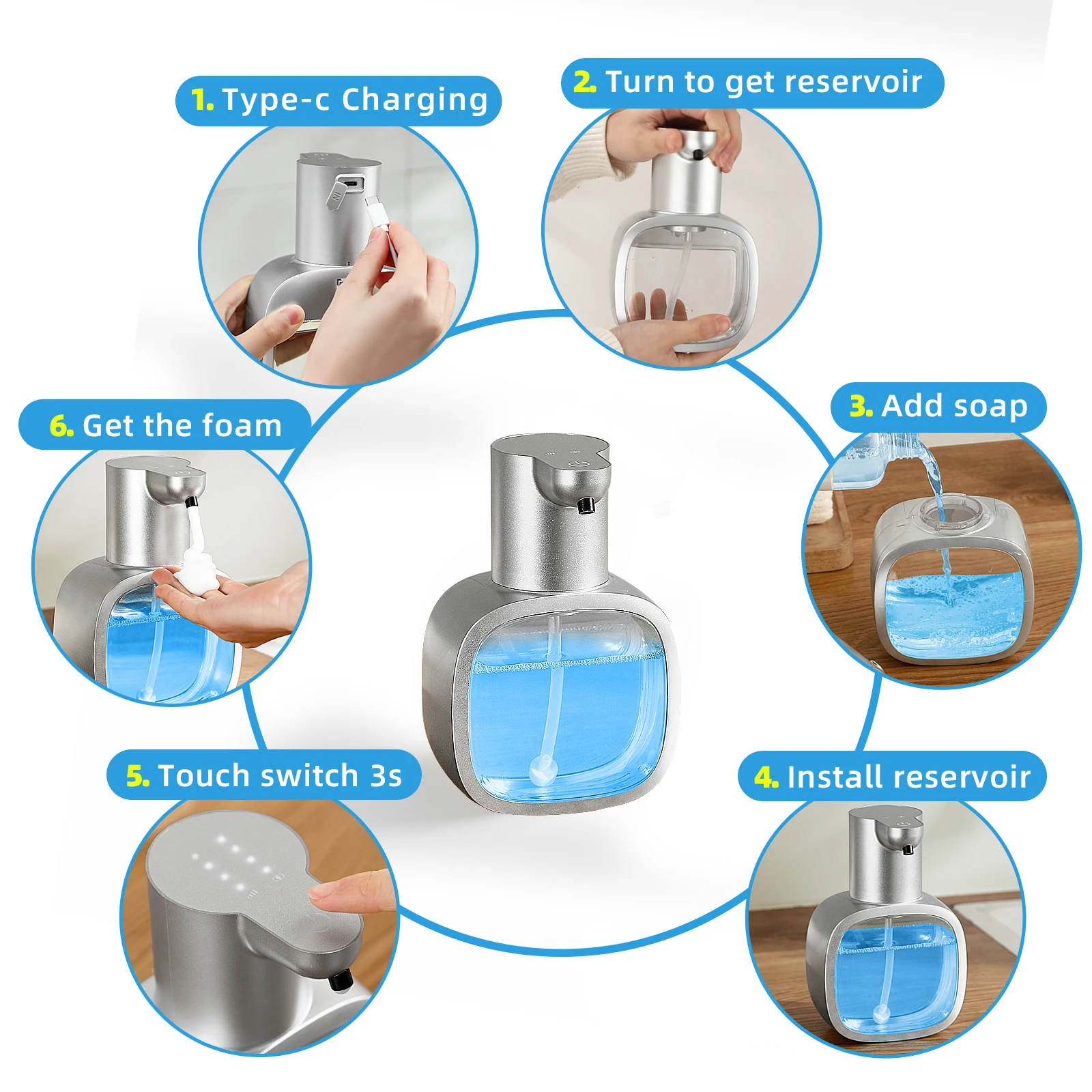New Wall Mounted Automatic Soap Dispenser Foam Smart Hand Washing Machine 500ml Liquid Rechargeable Bathroom Induction Sensor - Image 5