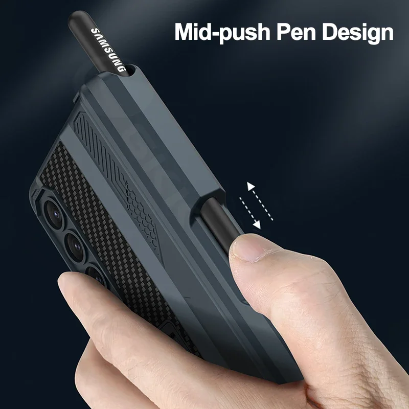 For Samsung zfold4 mobile phone case shell film magnetic Mecha push pen case creative stand folding mobile phone case