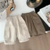2025 Autumn New Baby Boys Cargo Pants Solid Infant Loose Trousers Girls Large Pocket Casual Straight Pants Children Clothes 1