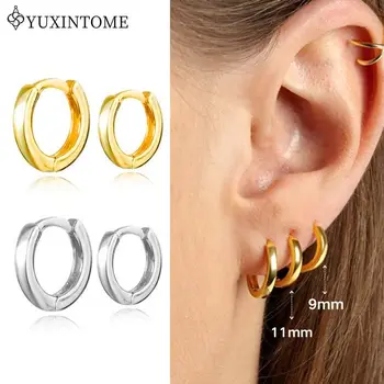 925 Sterling Silver Ear Needle Plated With 24K Gold Hoop Earrings 11mm/9mm Simple Round Punk Ear Buckle Fashion Party Jewelry