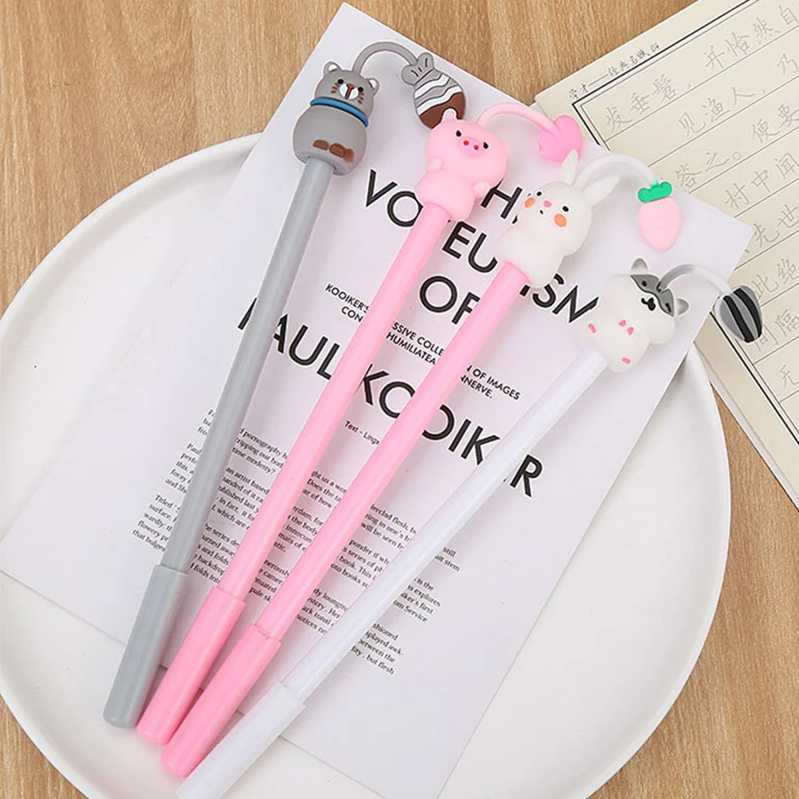 4 Pcs 0.5mm 아보카도 젤 펜 부드러운 사랑스러운 동물 블랙 컬러 젤 잉크 펜 귀여운 편지지 사무실 학교 용품 쓰기