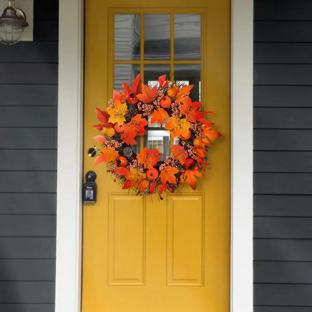 

Halloween Ornament Vibrant Maple Leaf Wreaths Realistic Low-maintenance Front Door Decorations for A Festive Fall Fake