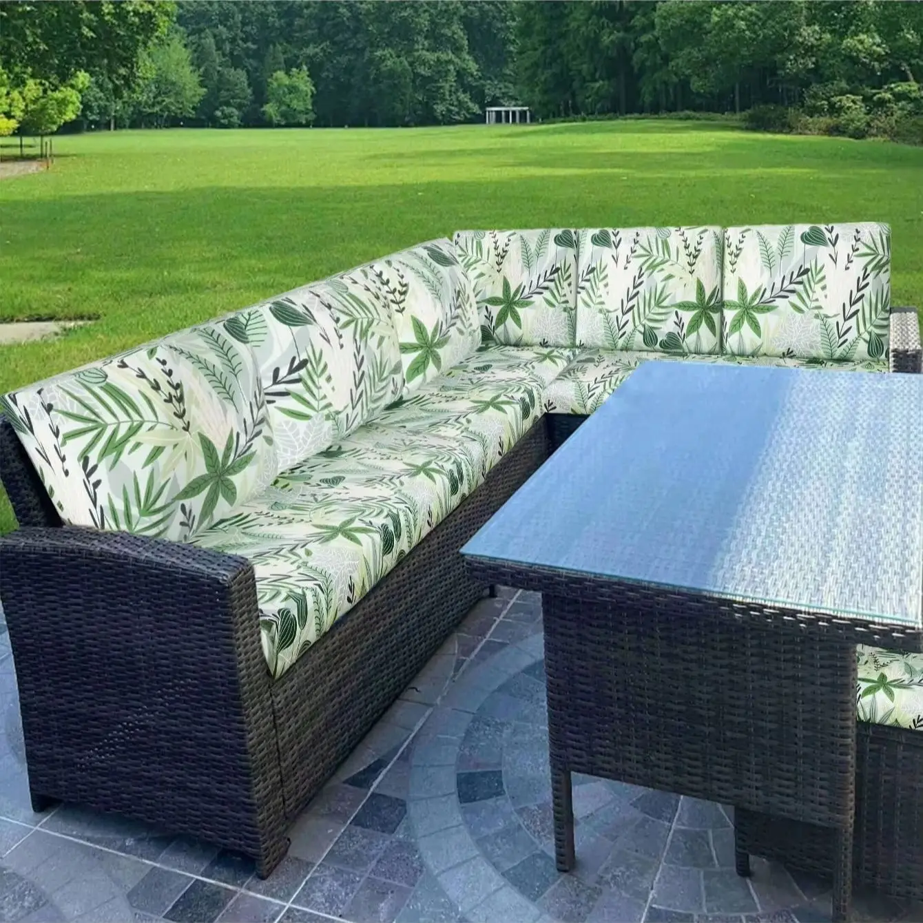 Tropical Print Outdoor Sofa Cushion Covers - Non-Slip Furniture Protectors