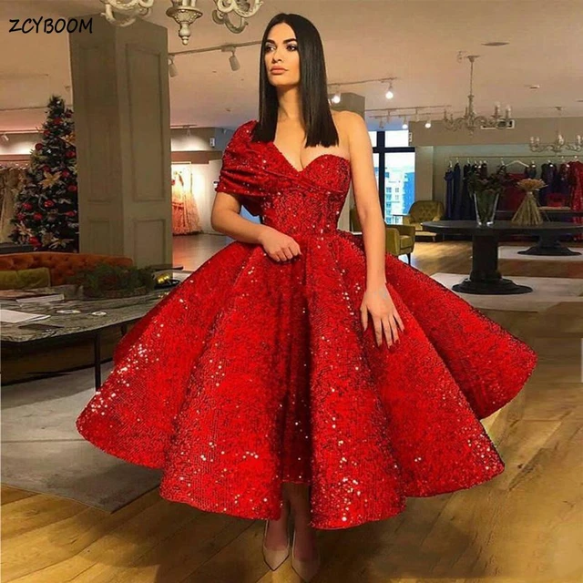 Luxury Red Ball Gown Puffy Prom Dress