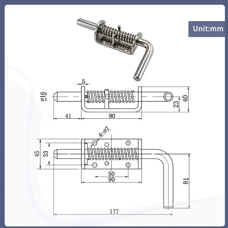 Heavy Duty Stainless Steel Spring Lock Rod Door Bolt For Industrial Electrical Cabinet Doors Trailer Garages