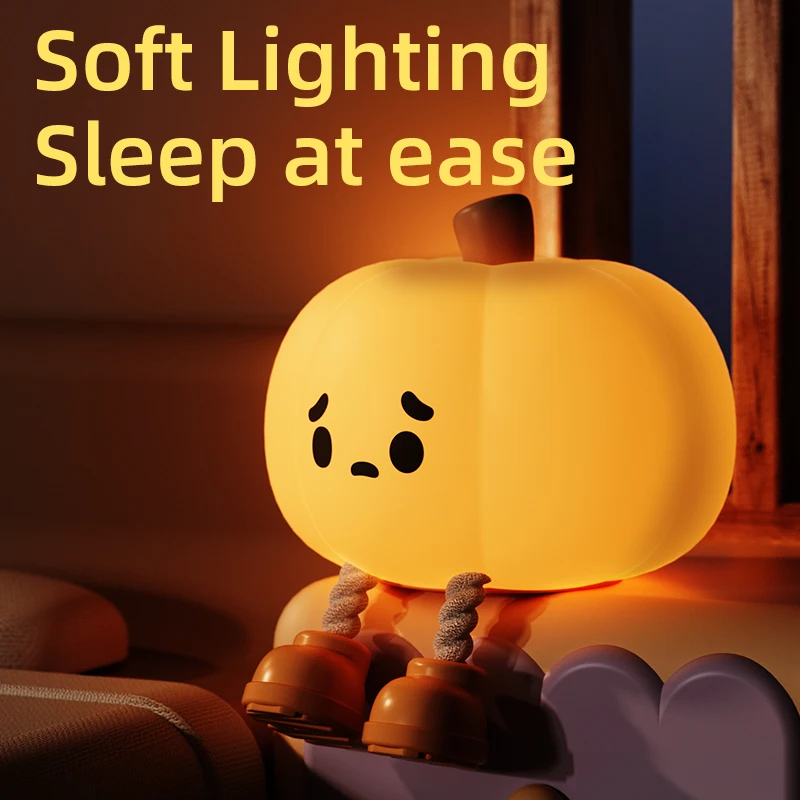 Pumpkin Lantern Silicone Night Light Bedroom Sleep Lamp Bedside Pat Lamp Sleeping Companion Cartoon Ornaments Children's night light