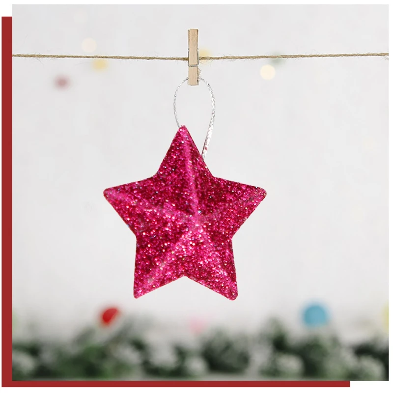 6Pcs Glitter Gold Silver Star Christmas Ornaments Star Embellishments Pendant for Xmas Tree Hanging Navidad New Year Party Decor