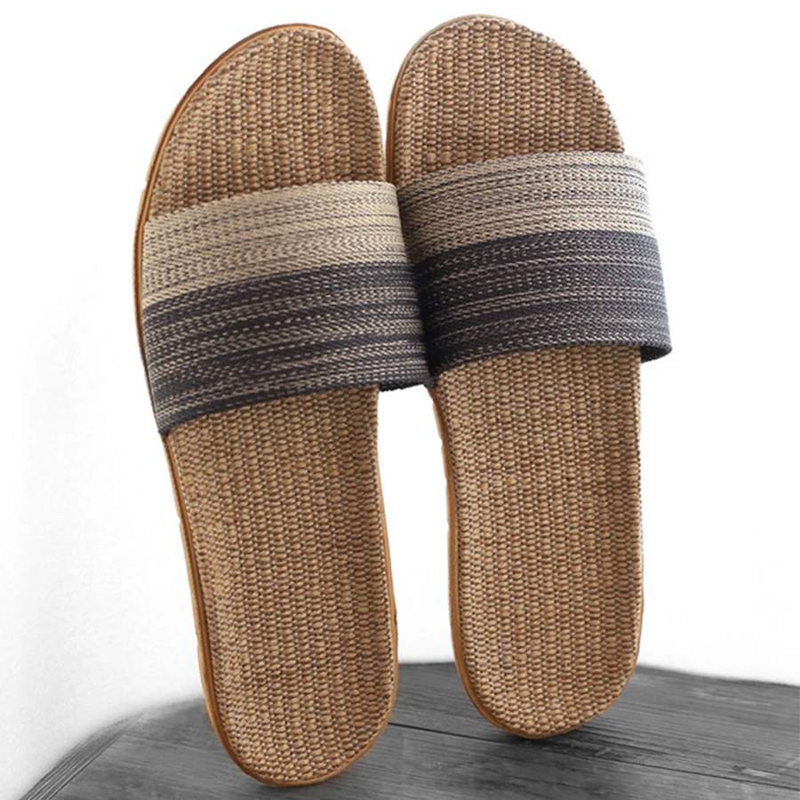 18 Colors Linen Beach Slippers Men Large Size Home Shoes Flip Flops Man Indoor Bathroom Slides Unisex Family Slippers soft slippers summer slippers