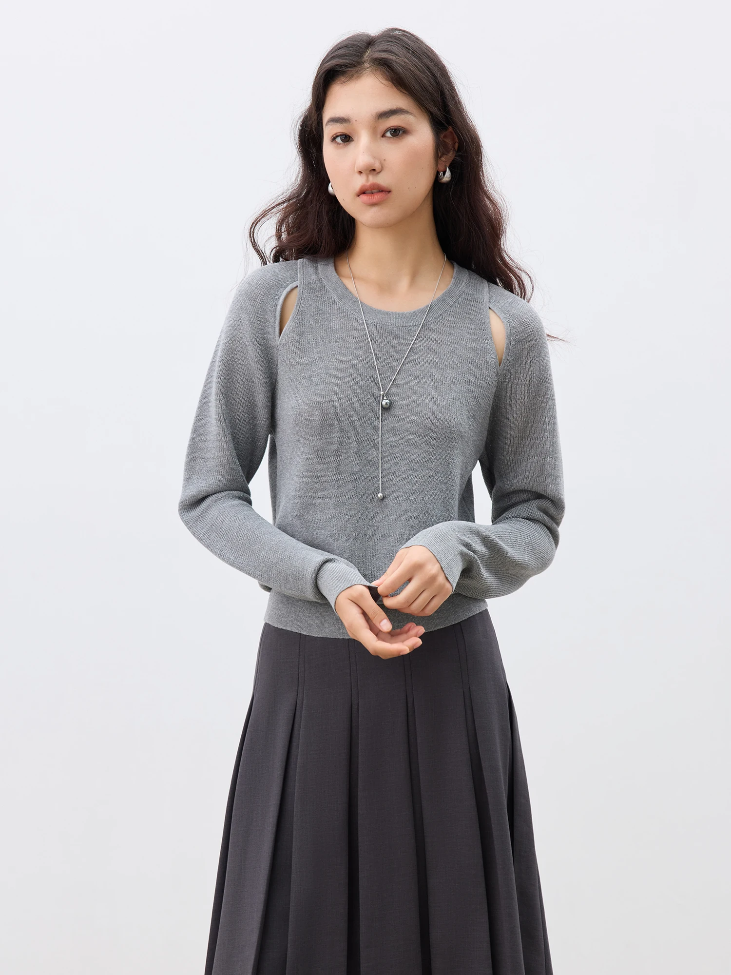ZIQIAO Unique Design Hollow Knit Sweater For Women 2025 Early Spring New Linen Pink Grey Chic Pullover Fashion Top 25ZQ91188 2