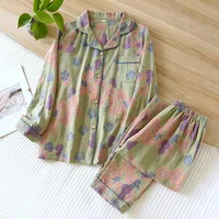 2026 Japanese Spring and Autumn New Women's Pajama Set 100% Cotton Vintage Long sleeved Pants Two Piece Set for Home Furnishings - Image 3