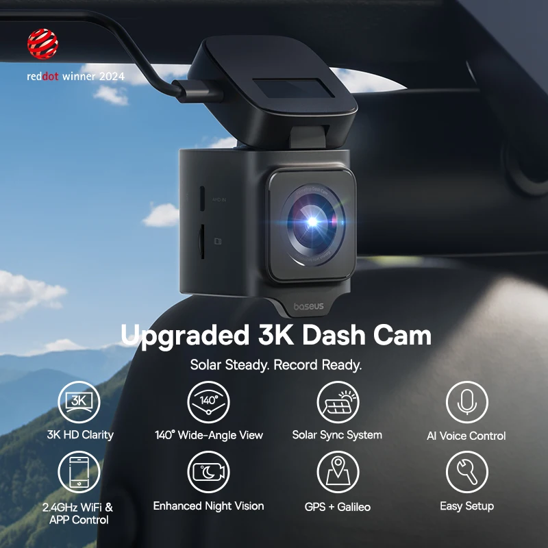 מצלמת רכב Baseus 3K Dash Cam VD1 קדמית ואחורית HD עם GPS מובנה Galileo Supercapacitor Car DVR Car Camera Recorder תומכת בחניה 24 שעות