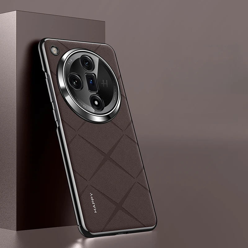 Luxury Leather Phone Cover with Plated Camera Lens Protection - Elegant Hard Back Case